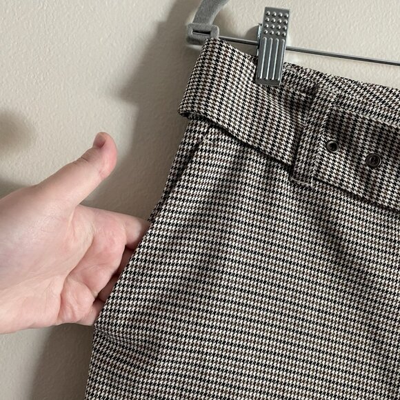 Banana Republic Women 6 Preppy Houndstooth Belted Slim Wide-Leg Cropped Pants - Picture 7 of 11